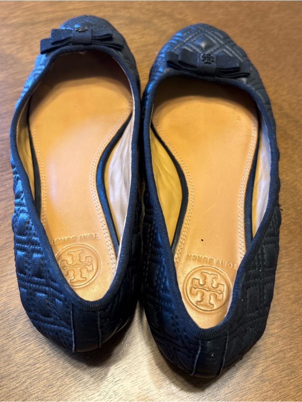 Tory Burch Navy Quilted Bow Ballet Flats